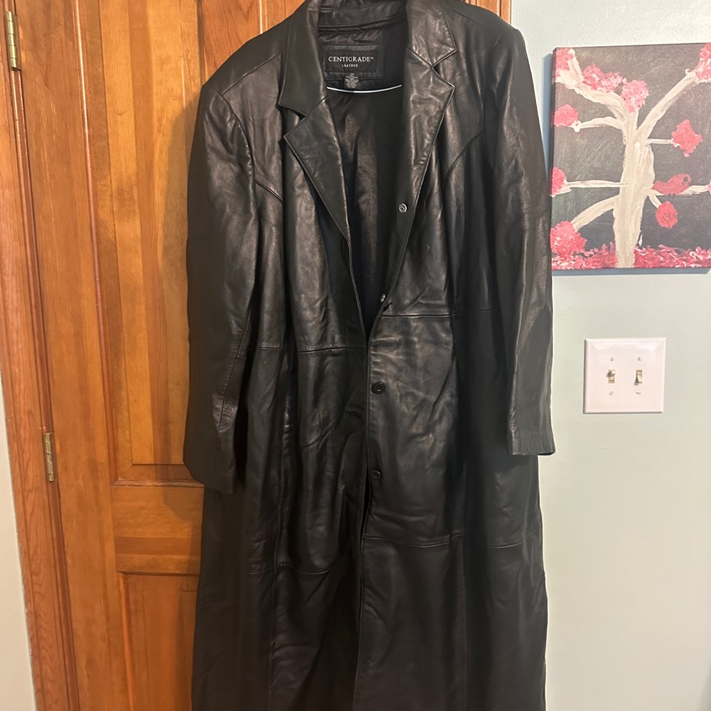 Centigrade Women's Black Leather Trench Coat